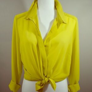 Chiffon Blouse. Hidden Button Placket. Yellow.